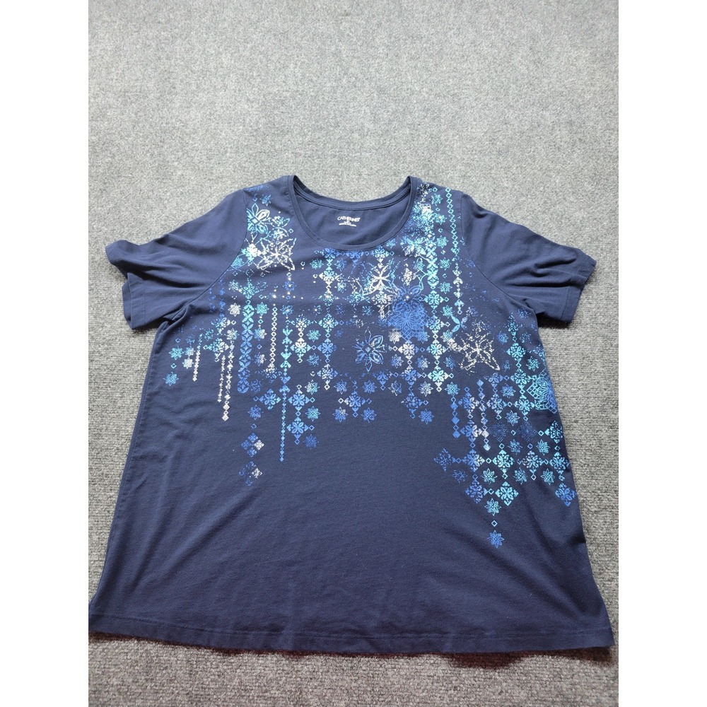 Catherines Navy Blue Snowflake Graphic Tee Short Sleeve Scoop Neck Plus Size 0X